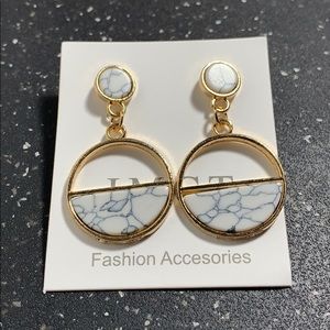 Gold and White Marble Earrings